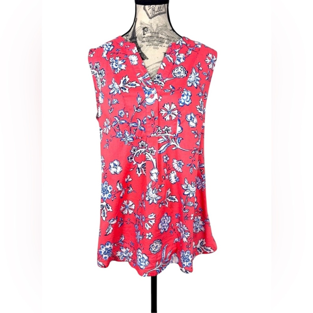 Joules Cotton Coral with white Floral Print Top Size 12 Casual Comfort